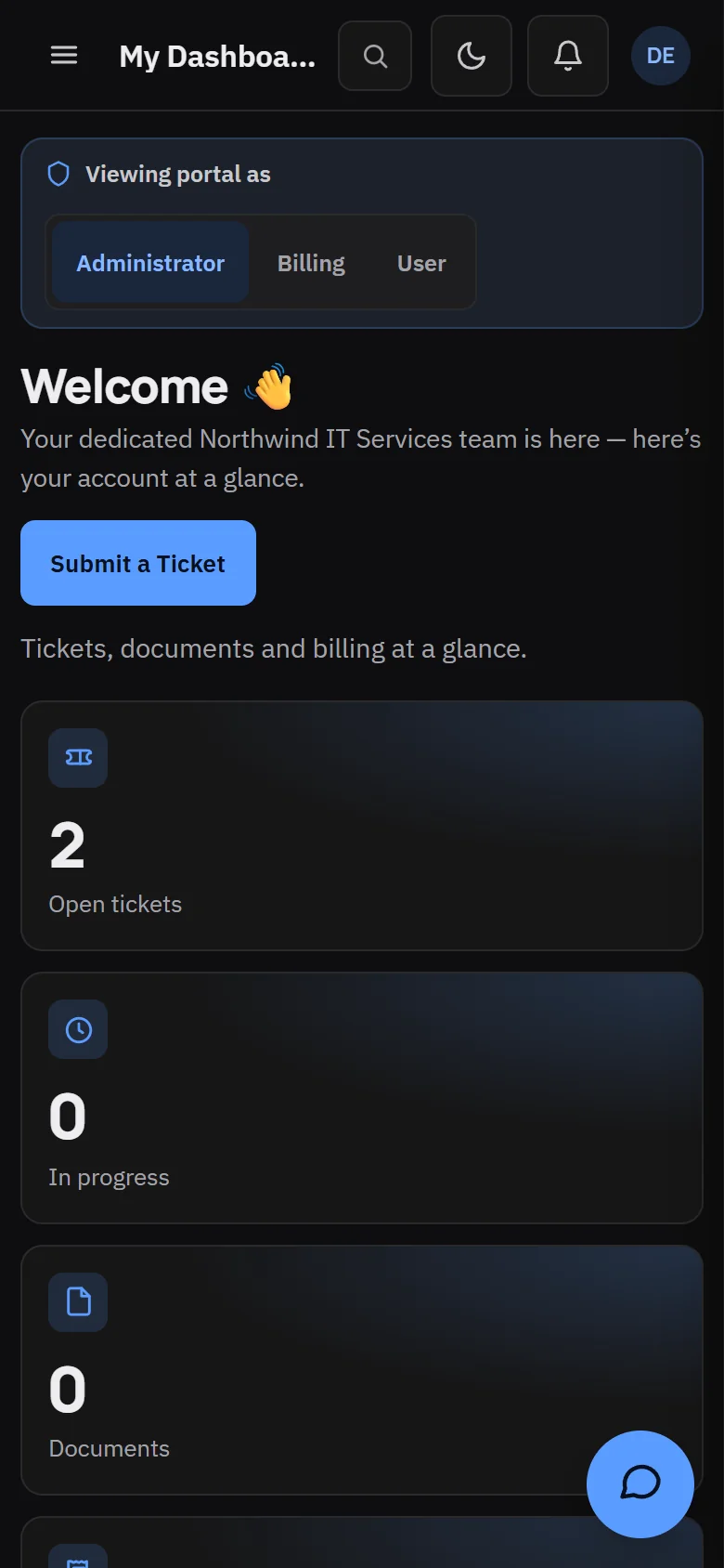 The client portal on a phone